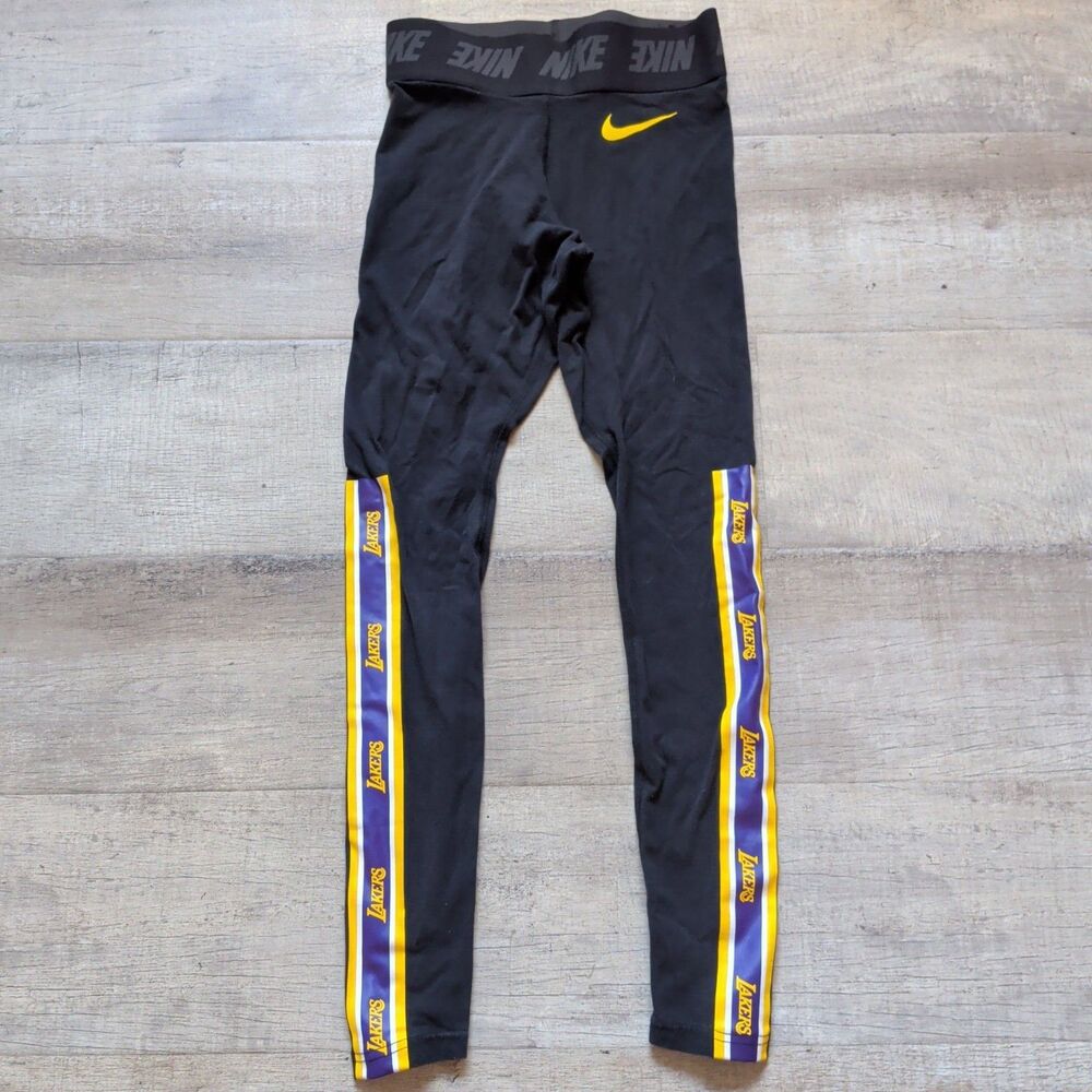 ​Nike NBA Los Angeles Lakers Leggings Women's Size Small Black Side Stripe Tight